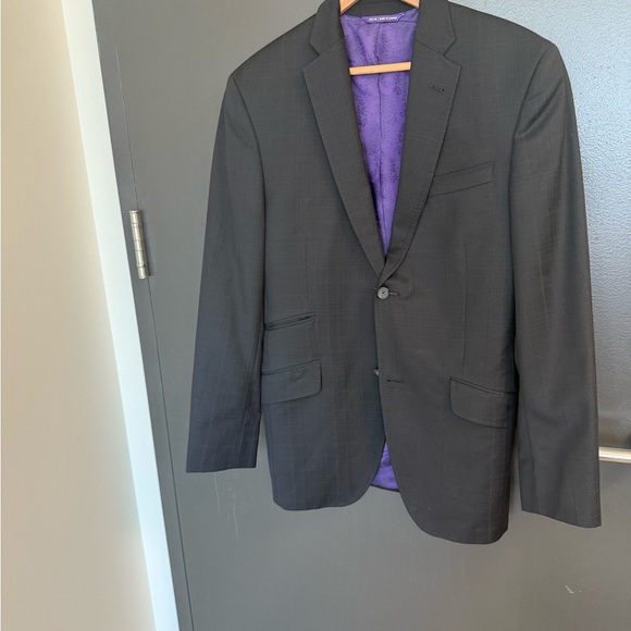 Ted Baker Endurance 39R wool EUC black with light pinstripes and  Purple Lining - Picture 2 of 15